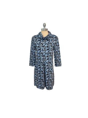Tyler Böe Geometric Print Tunic Dress 3/4 Sleeves Blue/Gold/Black Small